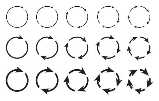 set icon Different circular arrows of black color, different thickness. vector