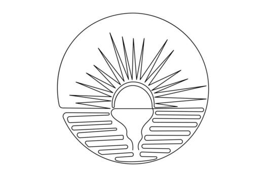 Sunset continuous one line drawing minimalist style isolated simple outline art vector