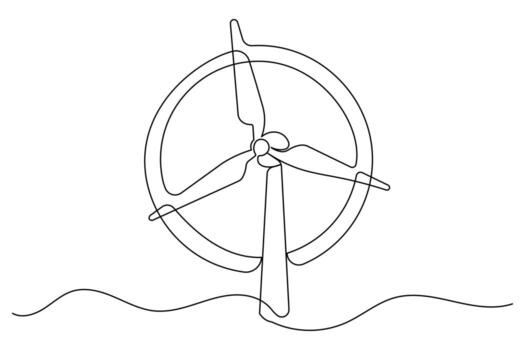 Minimalist wind turbine isolated outline continuous one line drawing clean design vector