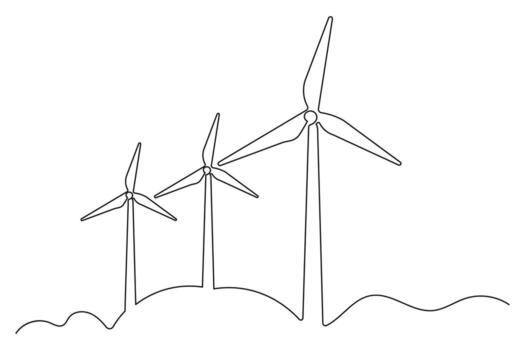 One line drawing wind turbine minimalist style isolated abstract outline sketch vector