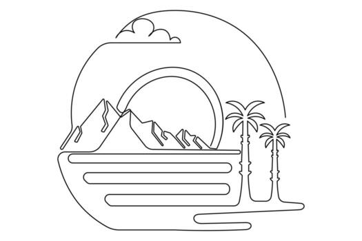 Sunset outline minimalist continuous one line drawing isolated modern sketch vector