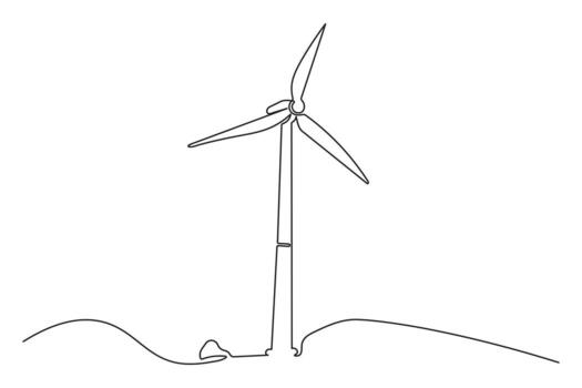 Wind turbine icon isolated minimalist continuous one line drawing abstract art vector