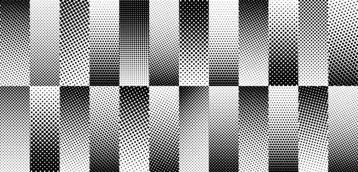 Halftone gradient stripes background. Fading dotted gradation lines wallpaper. Black and white halftone line wallpaper for overlay, print, cover. Repeated polka dot strip pattern backdrop vector