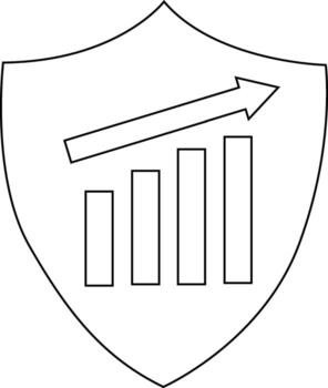 rising graph icon and shield icon with white background vector