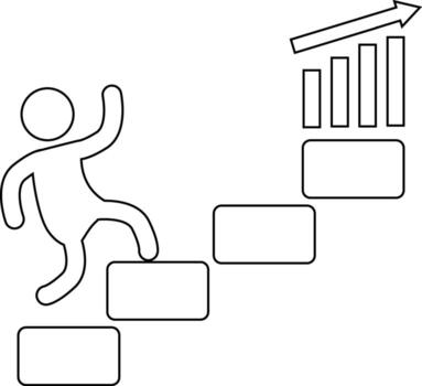 rising graph icon and climbing ladder icon with white background vector