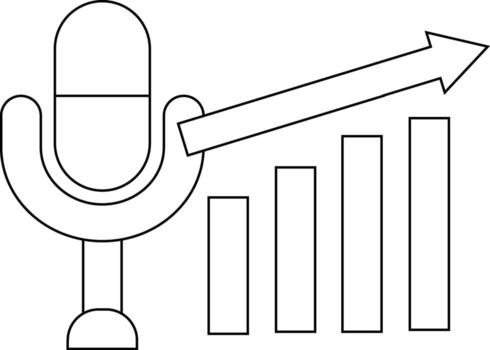 creciente grafico icono y micrófono icono con blanco antecedentes vector