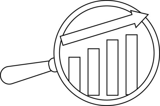 rising graph icon and magnifying glass icon with white background vector