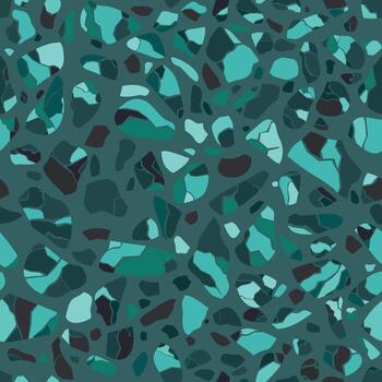 Texture of terrazzo flooring. Tile with pebbles and stone. Abstract dark green mosaic, seamless pattern vector