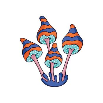A magical mystical mushroom, an ingredient in a witch's potion, an esoteric element, and a psychedelic illustration vector