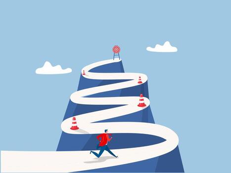 Avoid pitfall Planning and obstacle avoidance concept, business failure, skill and creativity to solve problem with many pitfalls to achieve leading to the top of a mountain. vector