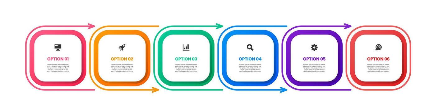 Square Infographic Element Design Templates with Icons and 6 Options. Suitable for Process Diagram, Presentations, Banner, Flow Chart, Infographic vector