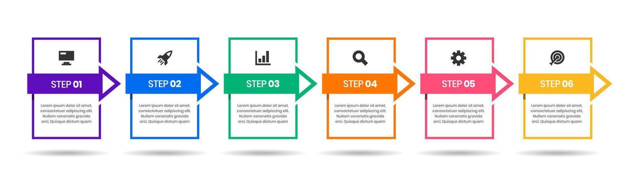 Abstract Infographic Element Design Templates with Icons and 6 Steps. Suitable for Process Diagram, Presentations, Banner, Flow Chart, Infographic vector
