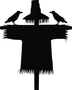 Scarecrow with two crows on top of it vector