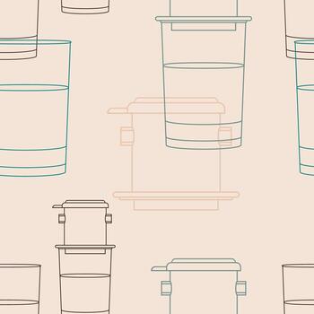 Editable Outline Vietnamese Drip Coffee With Glass Mugs Vectorized Illustration as Seamless Pattern for Creating Background of Cafe With Vietnamese Culture and Tradition Related Design vector