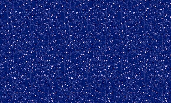 Seamless pattern with delicate abstract floral stems and small leaves on a deep navy blue background. Soft details create an elegant, sophisticated look, perfect designs, print for textiles vector