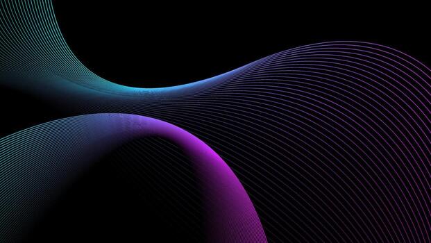 fluido neón ligero líneas en un negro resumen antecedentes. vector