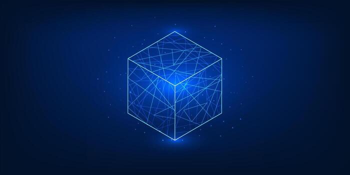 Blockchain network illustration with connected data blocks and digital currency symbols, representing cryptocurrency transactions, decentralized finance, and modern fintech innovation vector