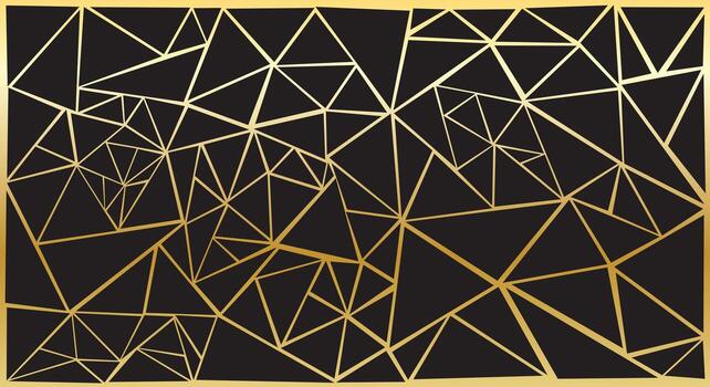 Black luxury background with gold triangle lines, broken pattern texture vector
