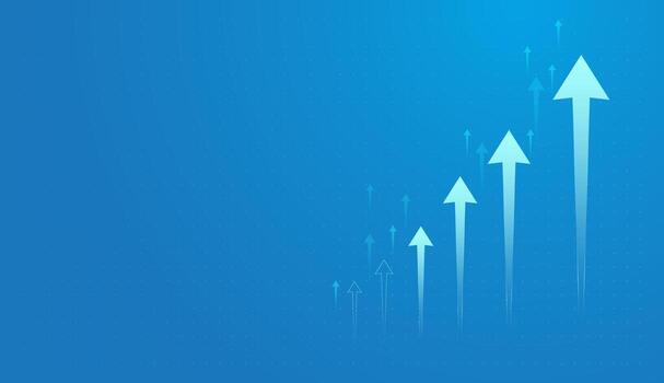 Multiple arrows pointing upward on a blue gradient background, symbolizing growth, Finance Illustration Concepts With Abstract Stock Market Information vector