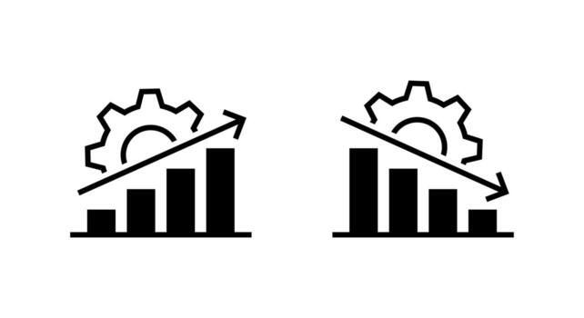 Gear with bar chart icon for productivity and performance. Business growth and decline symbol vector
