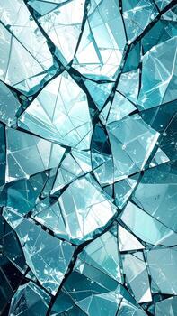 Abstract Background with Broken Teal Glass Shards and Sparkling Light Reflection photo
