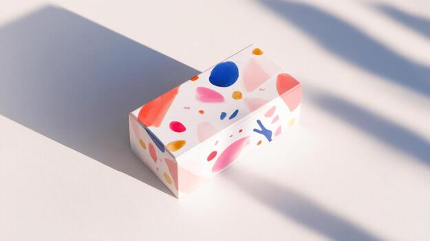 Minimalistic product mockup featuring colorful abstract design in a serene setting photo