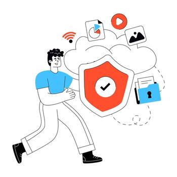 Person carrying cloud security shield vector