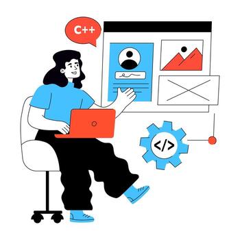 Illustration of a C++ programmer at a laptop vector