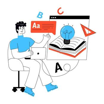 Person with laptop and learning tools vector