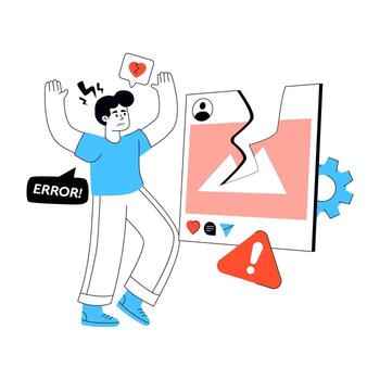 User shows error message on screen vector