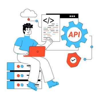 Person coding with API illustration vector