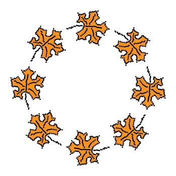 Pixel art style maple leaf wreath in circular arrangement. Autumn inspired digital illustration with orange leaves, retro 8-bit design, perfect for seasonal projects, frames, logos, and fall graphics. vector