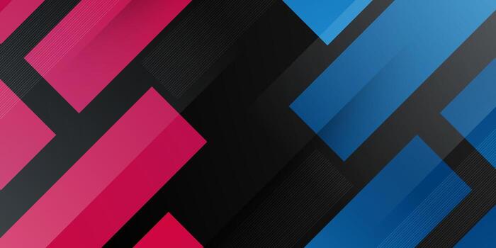 Abstract diagonal square shapes with red and blue pattern on dark color background. Simple and trendy banner concept. vector