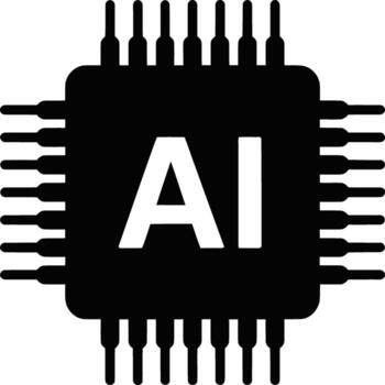 Black silhouette of a computer chip with ai text inside on white background vector