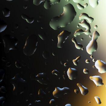 Dark color Abstract image of water droplets on glass surface reflecting with multicolored background. photo