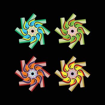 Modern and abstract illustration featuring a set of four unique designs with stylized spiral shapes and a minimalist star shape. This collection is ideal for a wide range of creative projects, vector