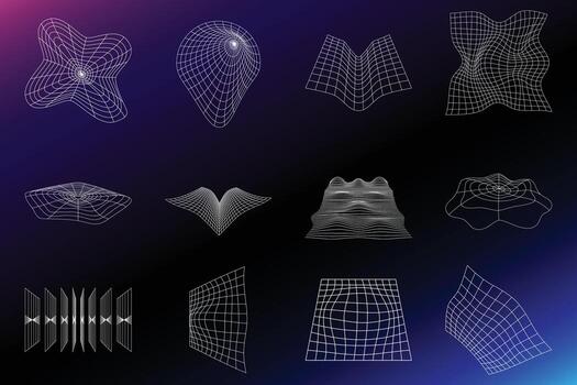 set of geometric shapes and lines on dark background vector