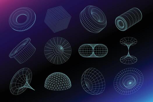set of geometric shapes and lines on a dark background vector