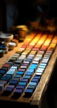 A table with many different colored paint photo