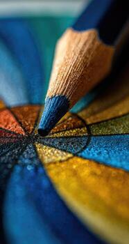 A close up of a pencil on a colored circle photo