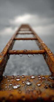 A rusty ladder with water droplets on it photo
