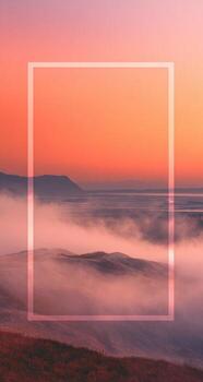 A pink and orange sunset with a square frame photo