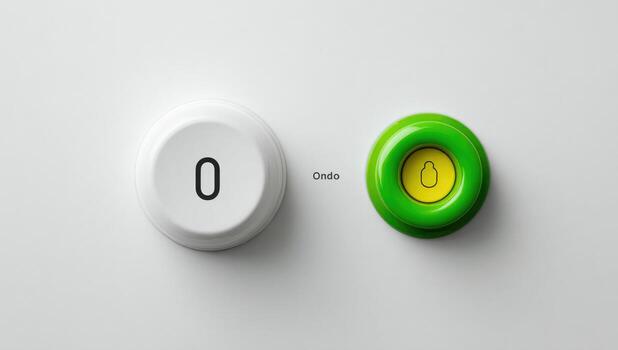 A green and white button with the number 0 photo