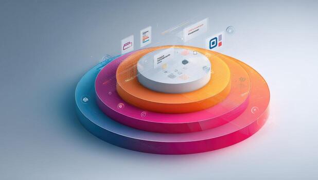 A colorful circular structure with icons on top photo