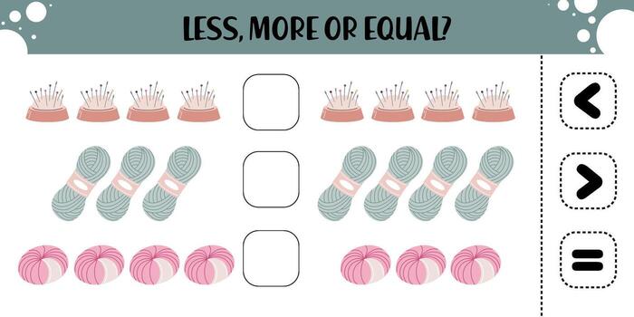 Craft Counting Worksheet Less, More or Equal Comparison Activity vector