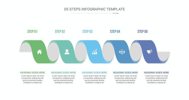 Five Steps Wave Infographic Design Template Process Workflow Diagram vector