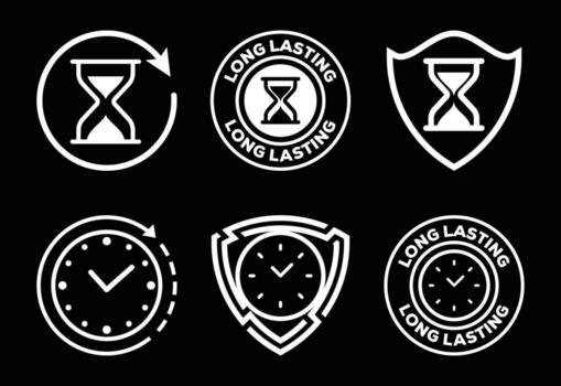Collection of Enduring Time Icons Depicting Longevity Persistence and Reliable Performance Illustrations vector