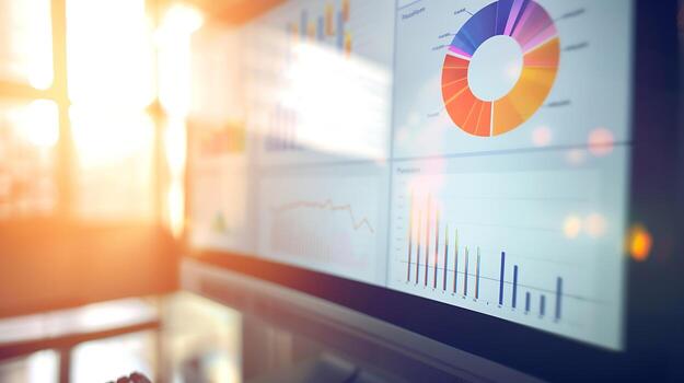 A person is looking at a computer screen with graphs and charts photo