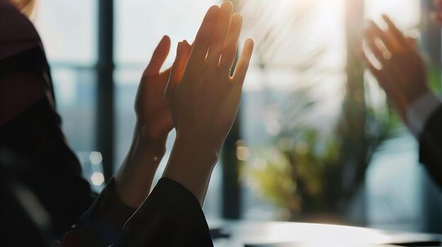 Hands clapping in front of a window photo