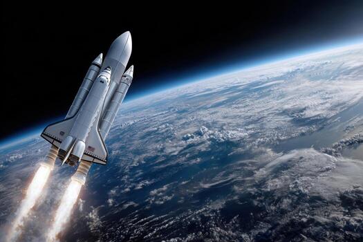 cohete lanza hacia espacio encima tierra durante un maravilloso ver de el atmósfera y planeta foto